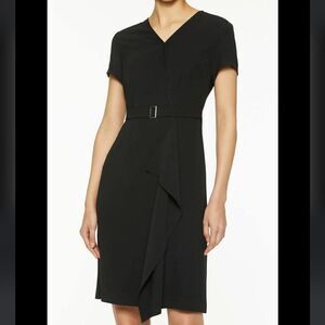 Ming Wang‎ Black Belted Faux Wrap Dress Size Medium
